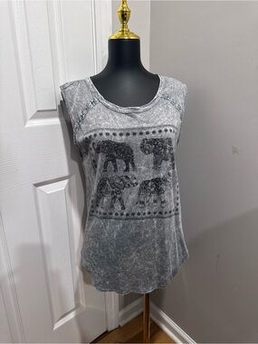 American Age Elephant Graphic Mineral Wash Tank Top Size Medium Boho Festival